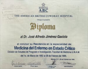 Diploma for residency completion in Infectious Disease Medicine at U.N.A.M.