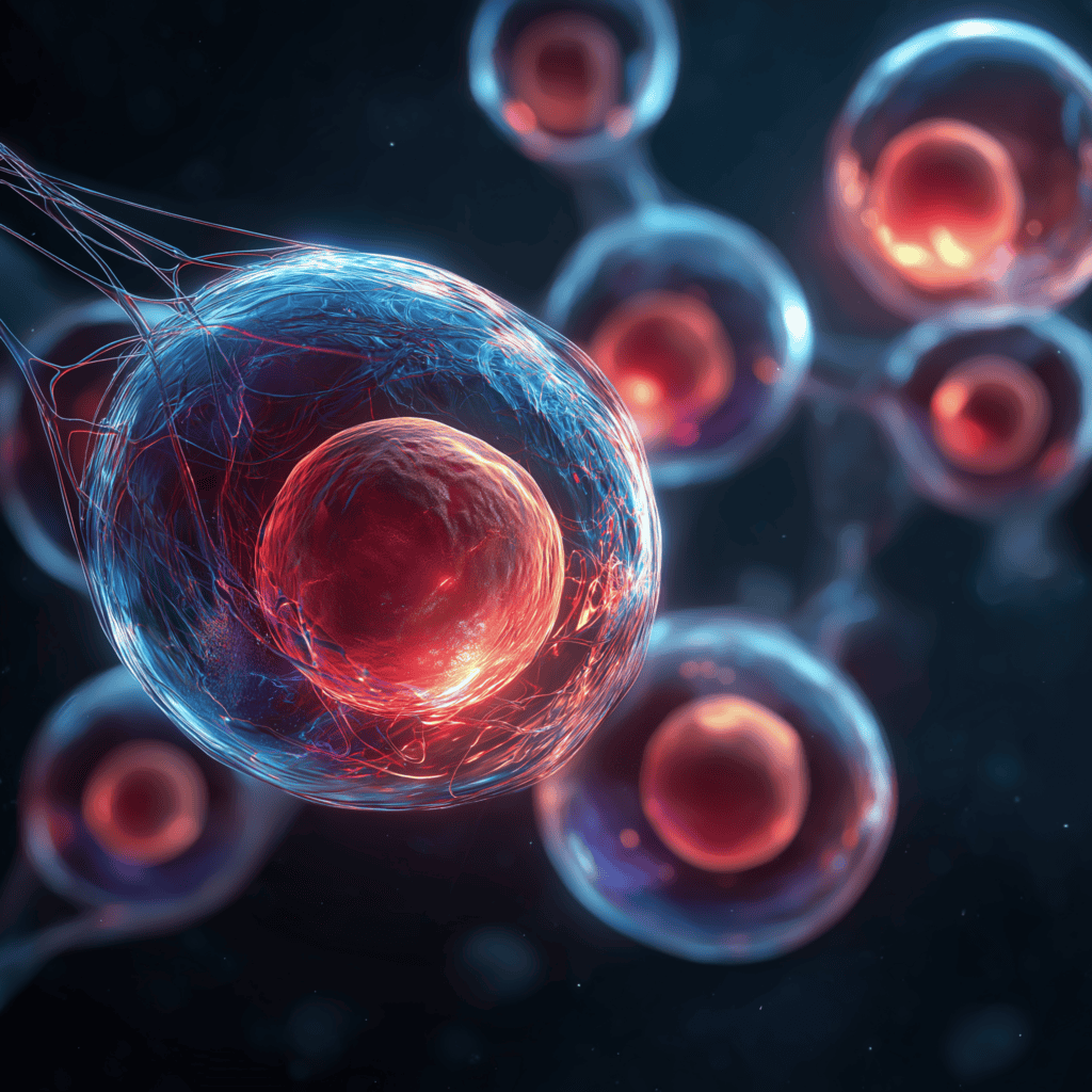 Close-up of stem cells in capsules highlighting regenerative health benefits and innovative wellness solutions.