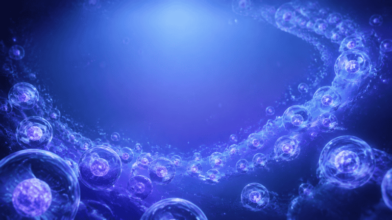 Illustration of stem cells and DNA strands highlighting regenerative medicine for herniated disc treatment.