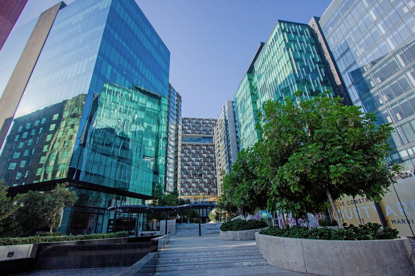 The glass towers of the Central Toreo complex in Tijuana, where Renovo Clinic is located